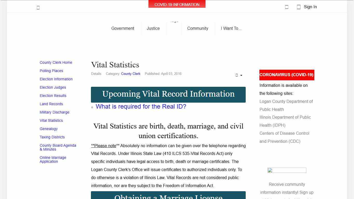 Logan County, Illinois - Vital Statistics